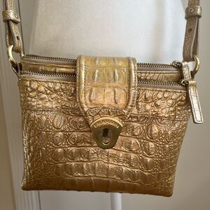 Brahmin Mojito Fizz Metallic Gold Croc-Embossed Crossbody Bag